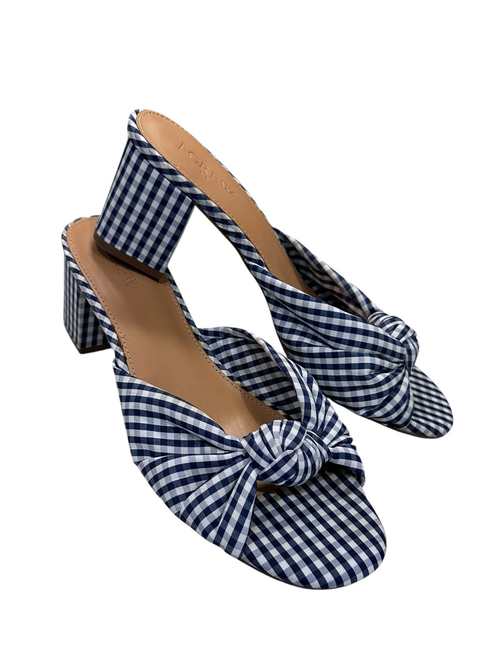 J. Crew Knotted Block-Heel Sandals Shows Navy Blue White Size 8.5